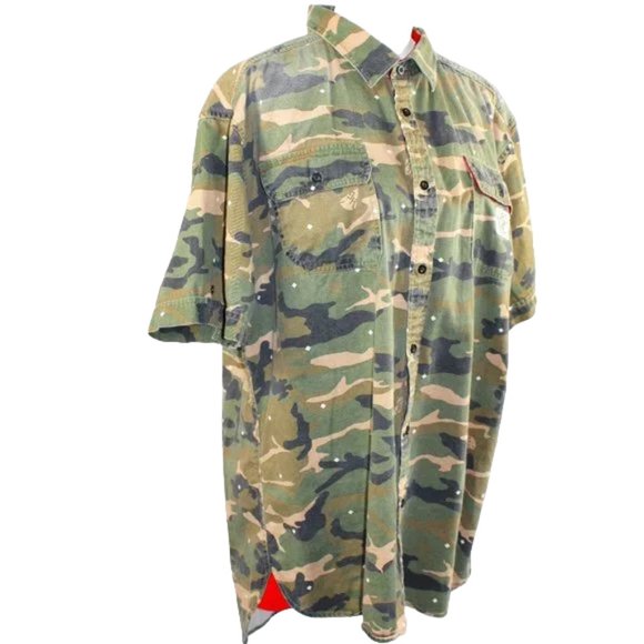 Hustle Gang Short Sleeve Green Tan Camo Button Down Shirt Size: 2X - Picture 6 of 10